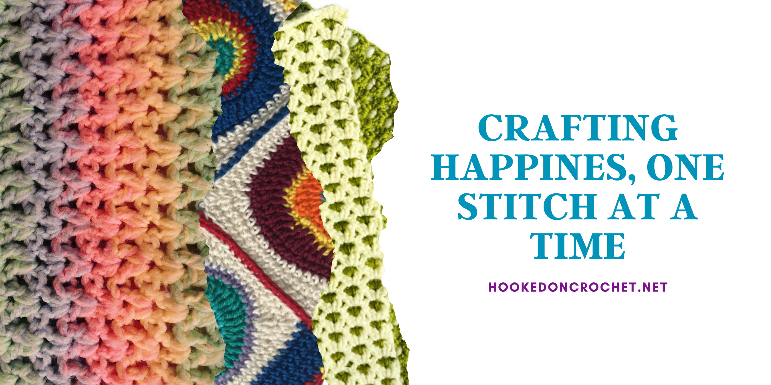 3 different crochet textures with the name HookedOnCrochet.net